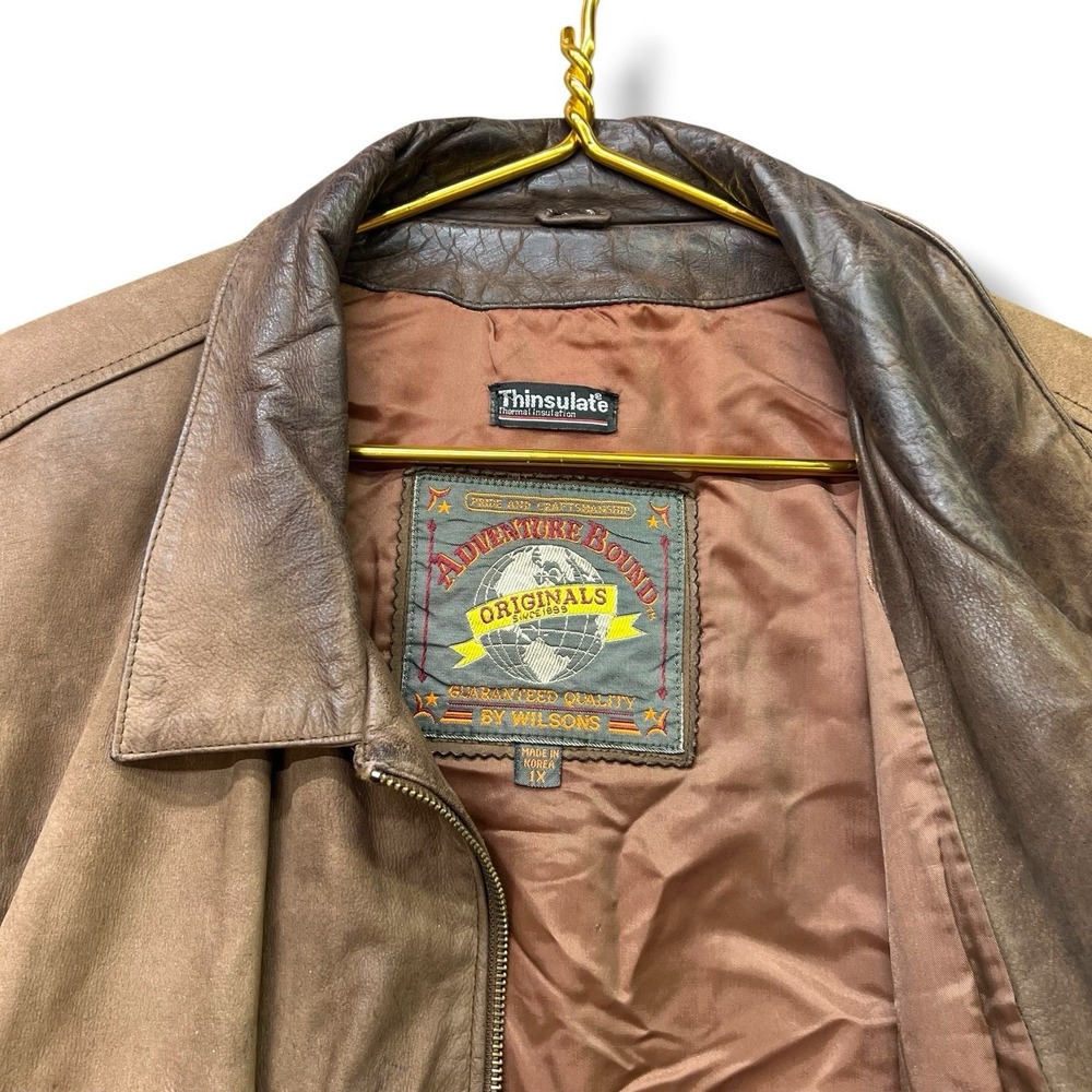 Vintage Wilsons Adventure Bound Distressed Brown Leather Bomber Jacket Men's S - Picture 3 of 13